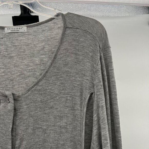 Ekouaer Women's Button Up Scoop Neck Sheer Top Long Sleeve Gray Size Large - Picture 3 of 9